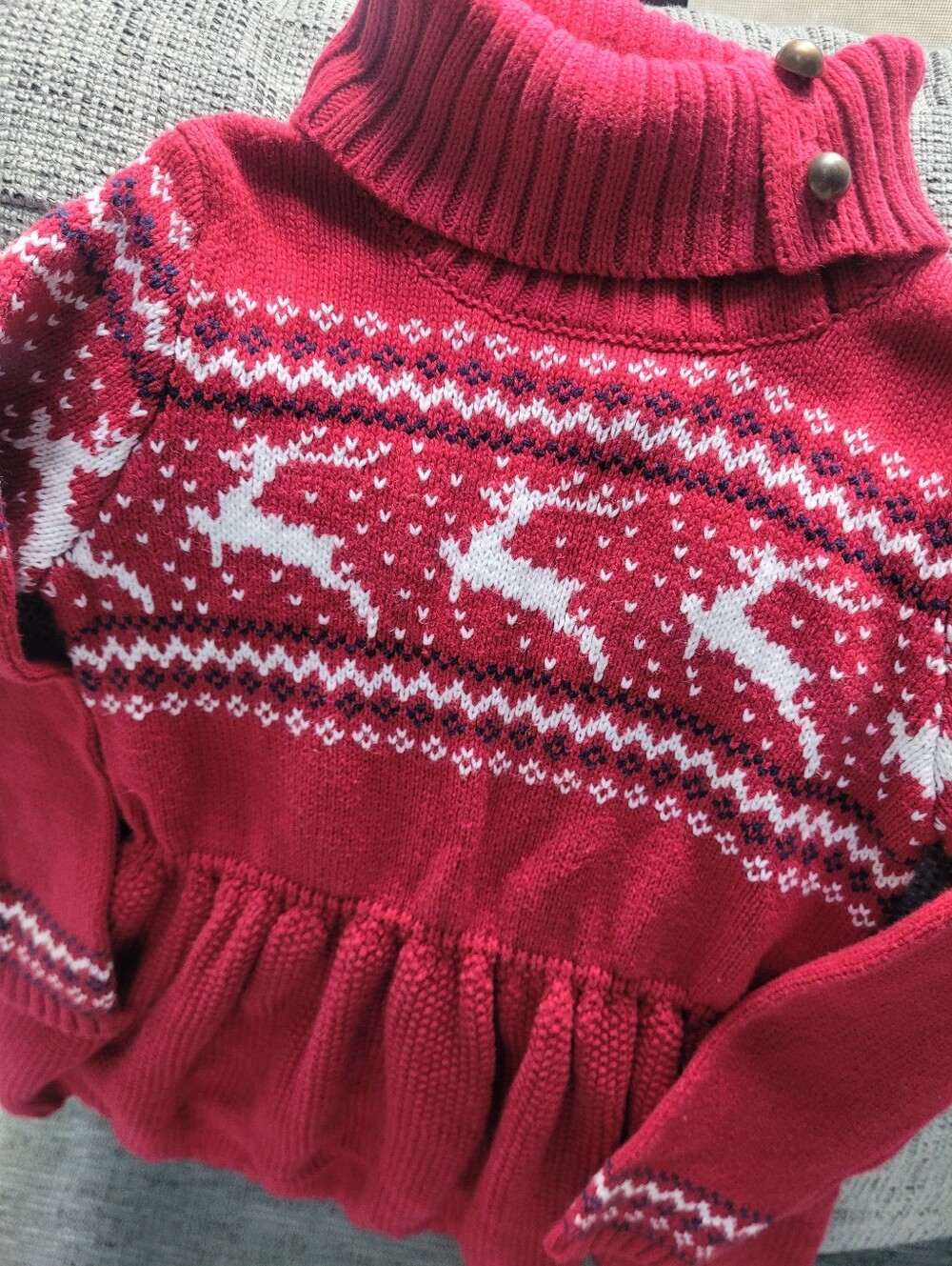 Reindeer Fair Isle Sweater Dress 3T Christmas Holiday Red Navy White
